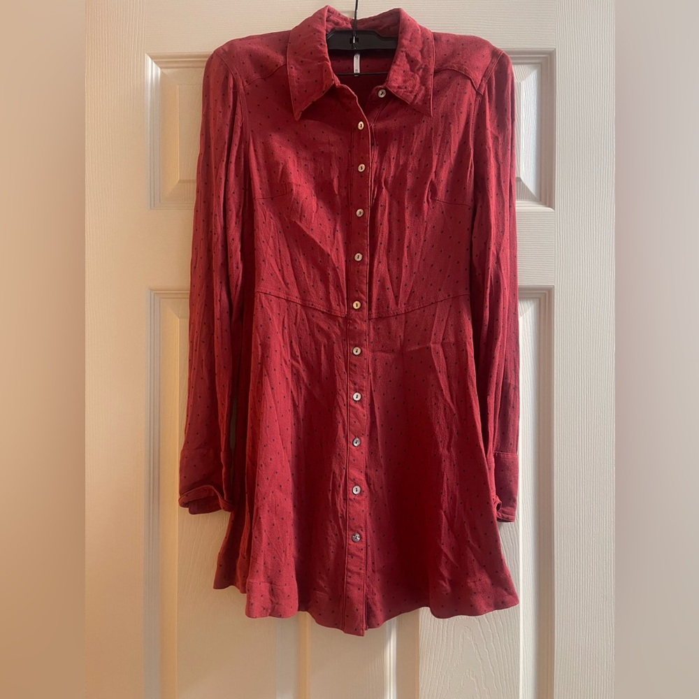 Free People This Town Red Polka Dot Shirt Dress Women